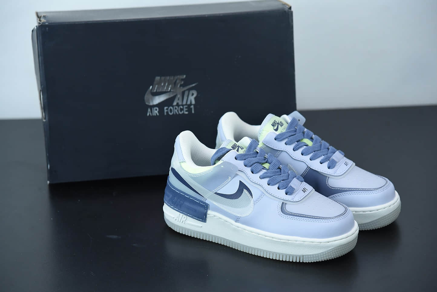 耐克Air Force 1 Shadow 蓝绿女款拼接马卡龙轻量增高低帮百搭板鞋纯原版本 货号：CK6561-001