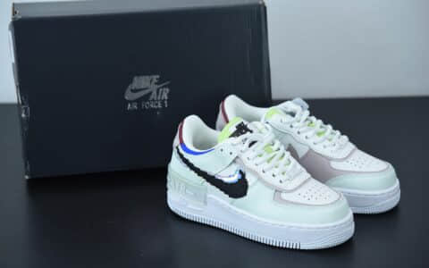 耐克Nike Air Force 1 Shadow 白粉像素拼接马卡龙轻量增高低帮百搭板鞋纯原版本 货号：CV8480-300