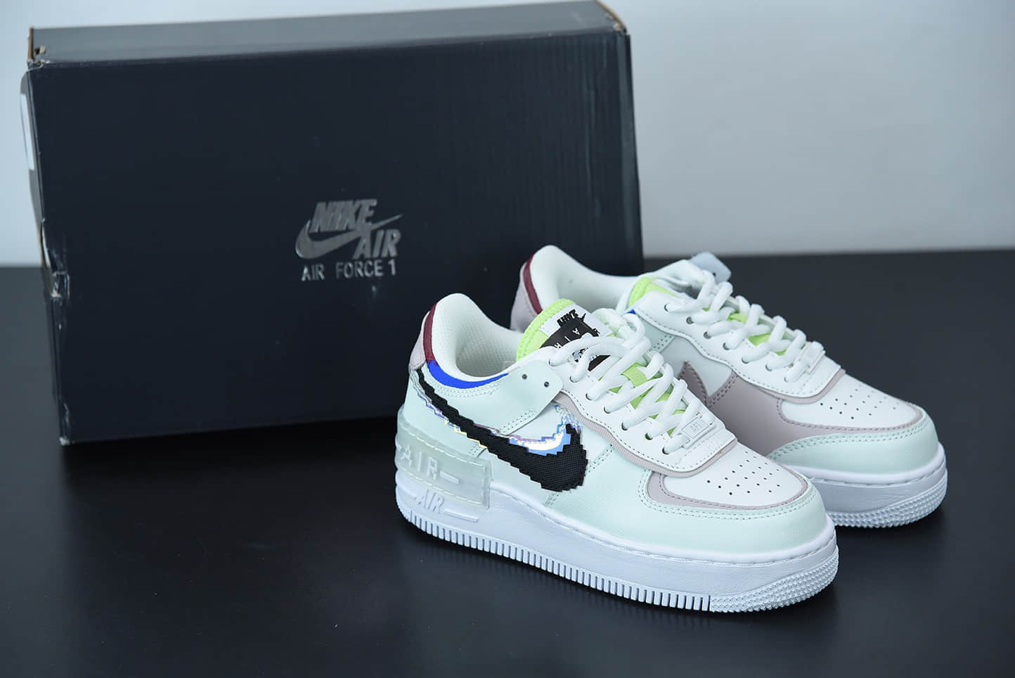 耐克Nike Air Force 1 Shadow 白粉像素拼接马卡龙轻量增高低帮百搭板鞋纯原版本 货号：CV8480-300