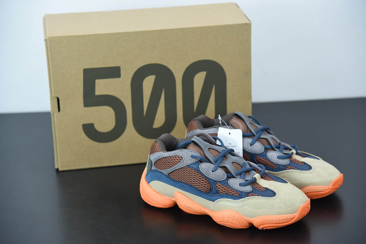 阿迪达斯KANYE WEST x adidas Yeezy 500Enflame海军蓝暴力橙复古老爹风厚底休闲运动慢跑鞋纯原版本 货号：GZ5541