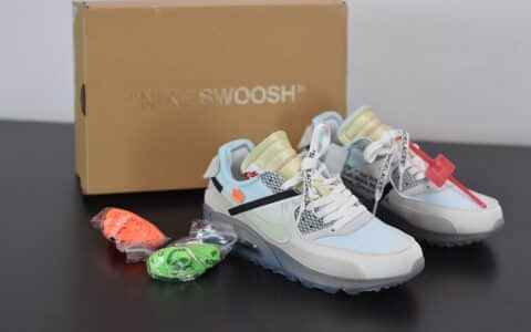 耐克 Nike Off-White™ x Nike Air Max 90  Ice 10X THE TEN白灰冰蓝橘初代复古气垫百搭休闲运动慢跑鞋纯原版本 货号：AA7293-100