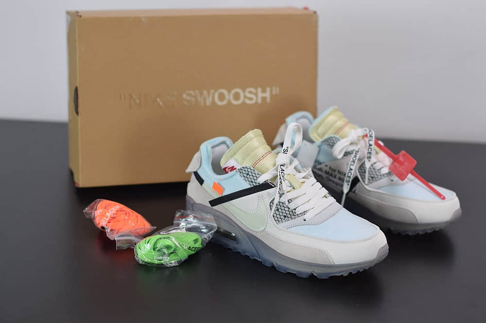 Posteridad Encogimiento Tacto 耐克Nike Off-White™ x Nike Air Max 90 Ice 10X THE  TEN白灰冰蓝橘初代复古气垫百搭休闲运动慢跑鞋纯原版本货号：AA7293-100-莆田纯原鞋社区