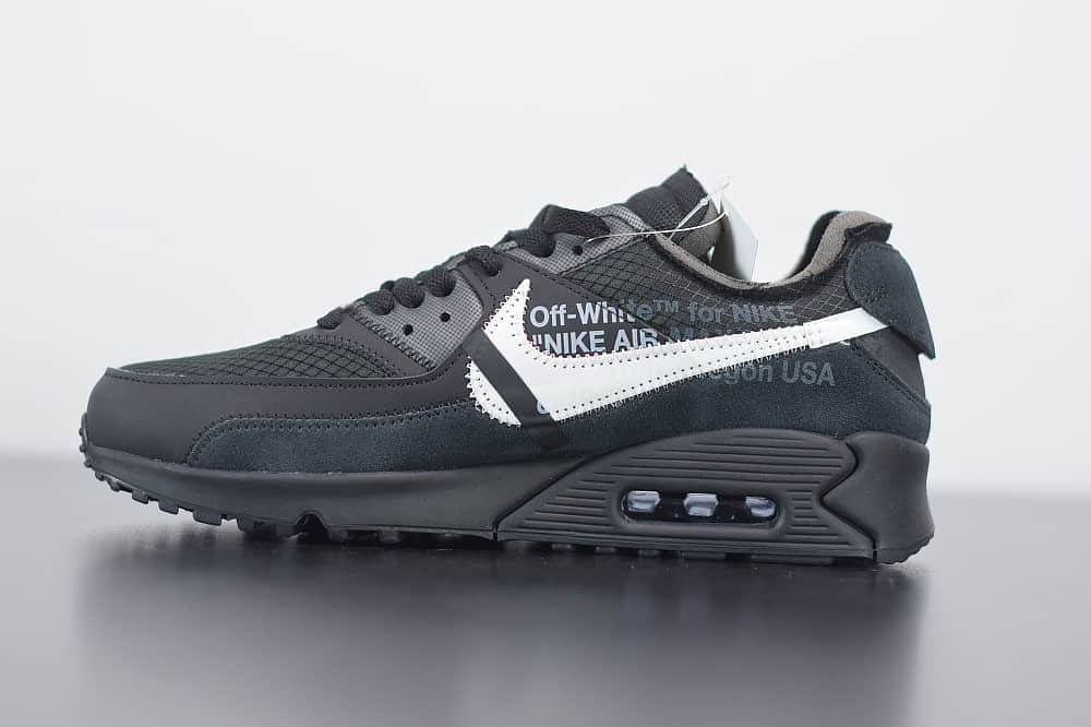耐克 Nike Off -White x Nike Air Max 90黑色 OW 耐克联名款限量经典气垫跑鞋纯原版本 货号：AA7293-001