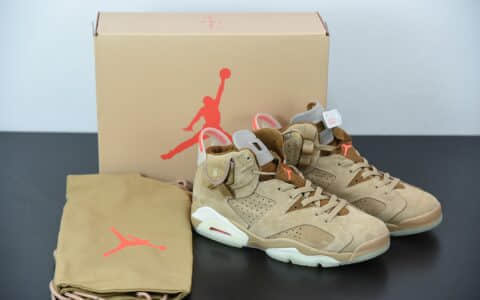 乔丹Travis Scott Air Jordan 6  British Khaki  小麦色口袋TS联名款高帮篮球鞋纯原版本 货号：DH0690-200