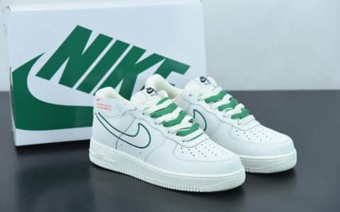 耐克Nike Air Force 1'07 Low“米白绿电绣勾”空军一号低帮休闲板鞋纯原版本 货号：CL6326-128