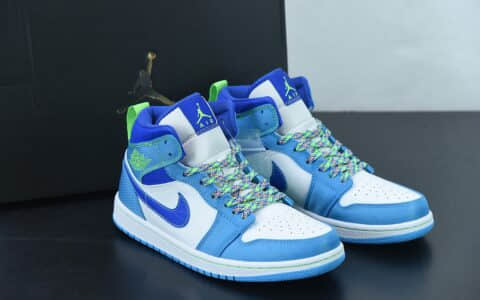 乔丹Air Jordan 1 Mid GS AJ1 蓝绿湖水绿中帮文化篮球鞋纯原版本 货号：DA8010 400