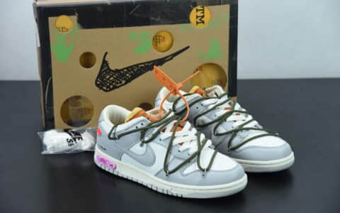 耐克 Nike Off-White x Nk Dunk Low OW 灰色墨绿色粉标“2250”SB扣碎篮板时尚休闲板鞋纯原版本 货号： DM1602-124