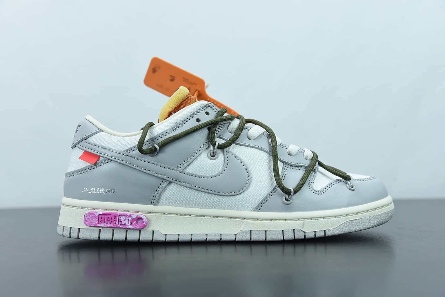 耐克 Nike Off-White x Nk Dunk Low OW 灰色墨绿色粉标“2250”SB扣碎篮板时尚休闲板鞋纯原版本 货号： DM1602-124