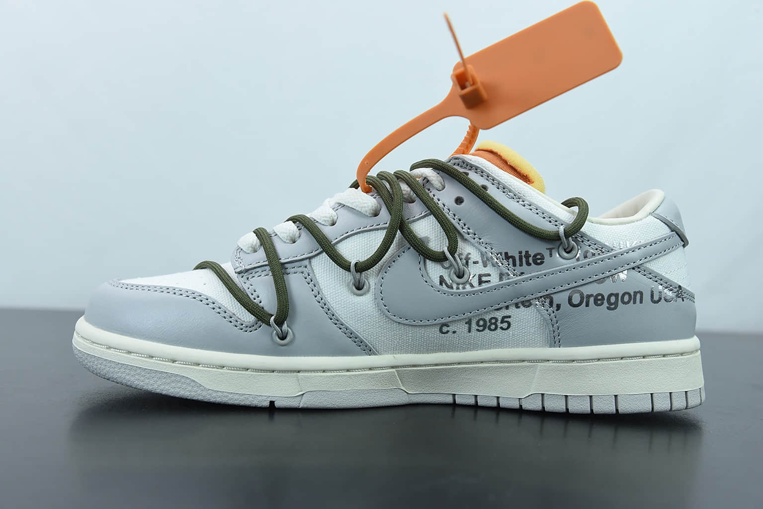 耐克 Nike Off-White x Nk Dunk Low OW 灰色墨绿色粉标“2250”SB扣碎篮板时尚休闲板鞋纯原版本 货号： DM1602-124