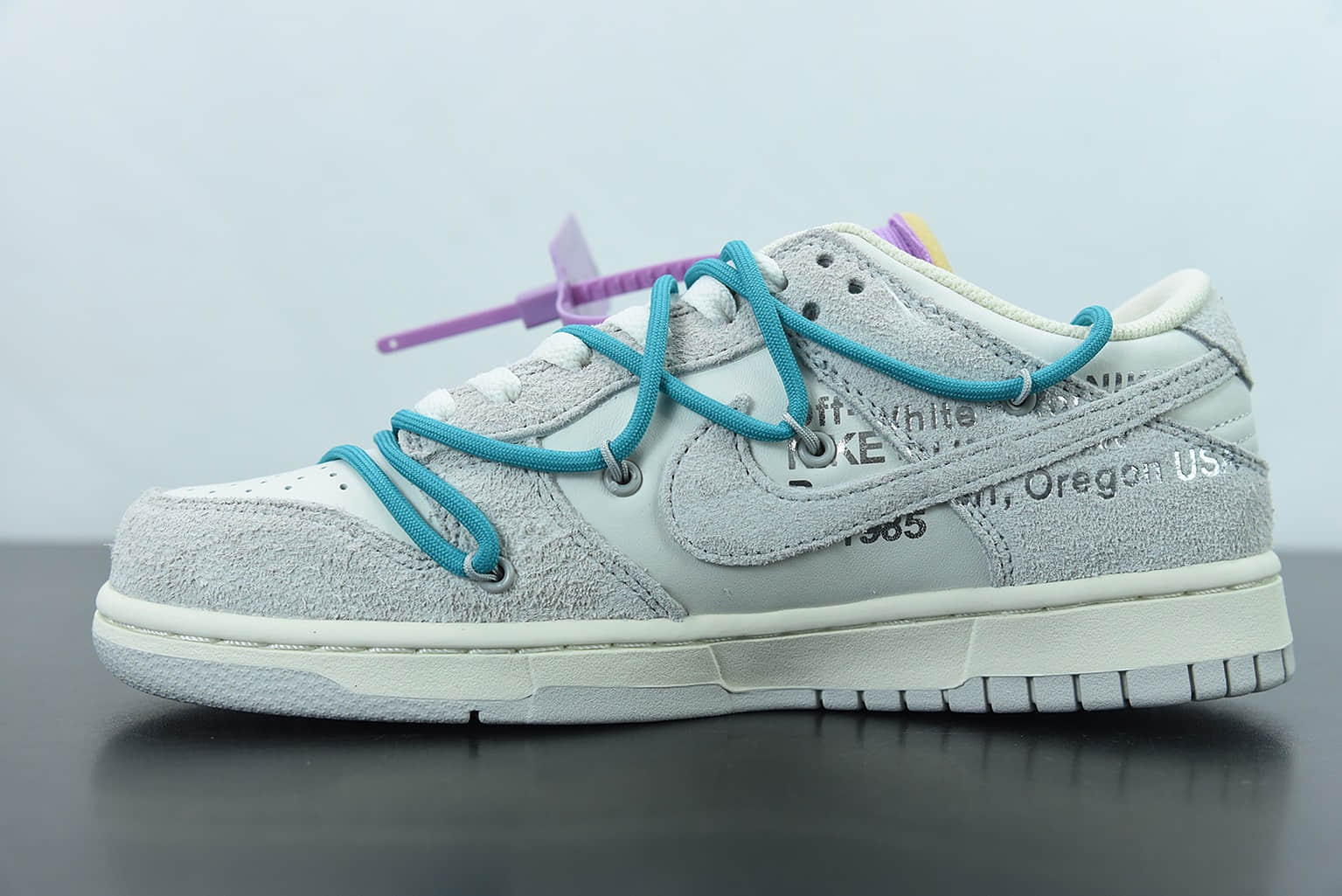 耐克 Nike SB Dunk OFF-WHITE 联名36of50麂皮灰绿紫低帮滑板鞋纯原版本 货号：DJ0950-107