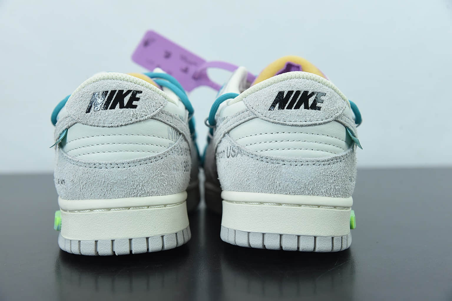 耐克 Nike SB Dunk OFF-WHITE 联名36of50麂皮灰绿紫低帮滑板鞋纯原版本 货号：DJ0950-107