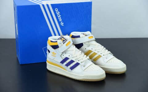 阿迪达斯 Adidas Originals Forum 84 High “Champions” 紫金湖人魔术贴高帮复古系带百搭休闲运动板鞋纯原版本 货号：GX9054