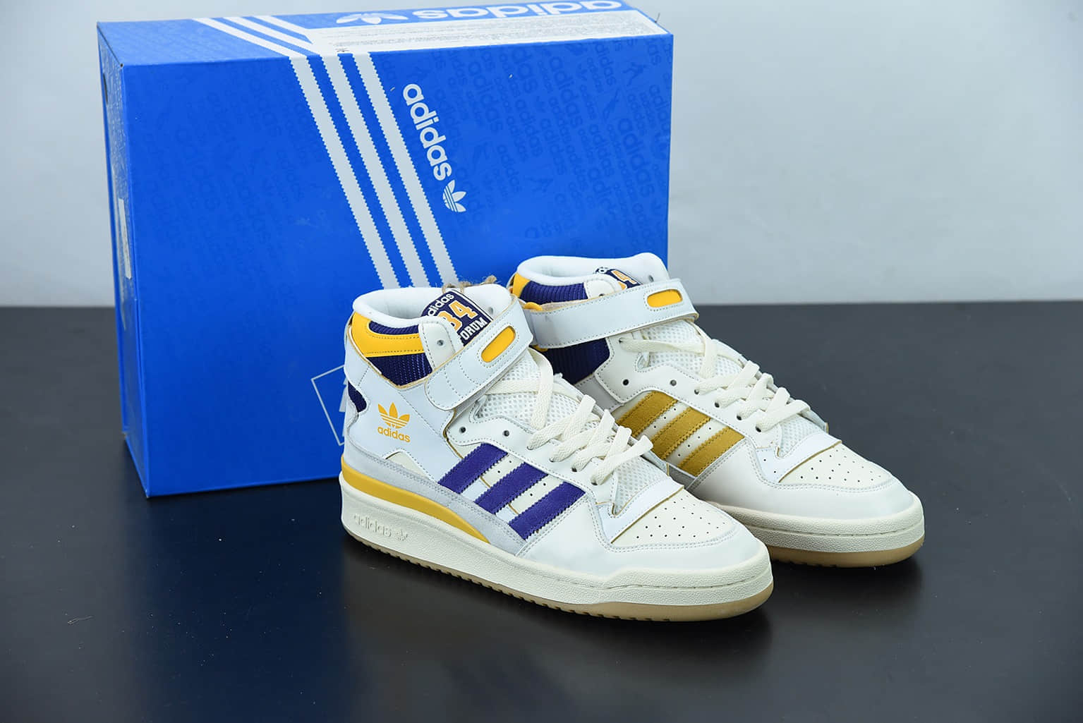 阿迪达斯 Adidas Originals Forum 84 High “Champions” 紫金湖人魔术贴高帮复古系带百搭休闲运动板鞋纯原版本 货号：GX9054