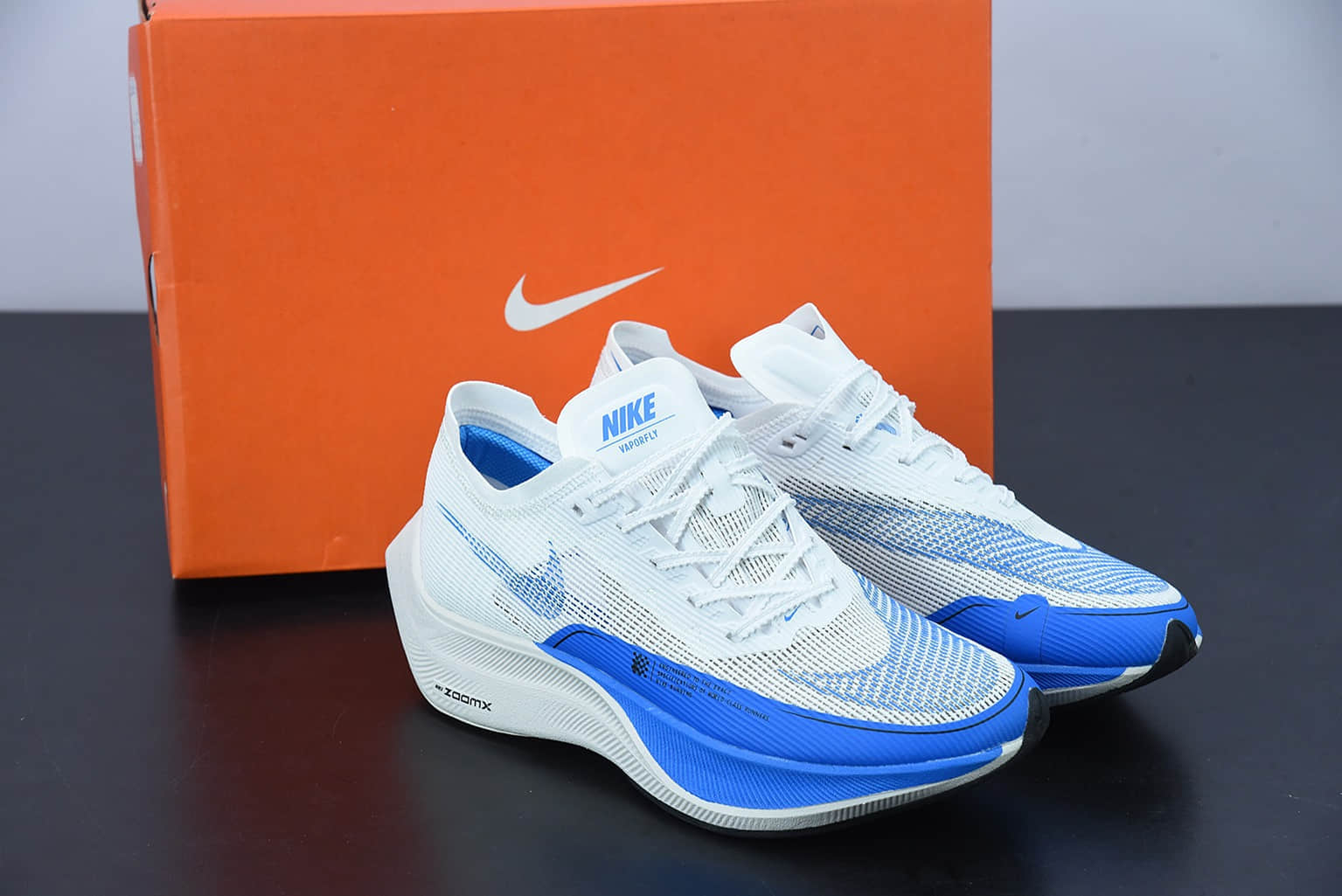 耐克 Nike ZoomX Vaporfly NEXT％ 2 马拉松白蓝针织面透气运动跑鞋纯原版本 货号：CU4111-102