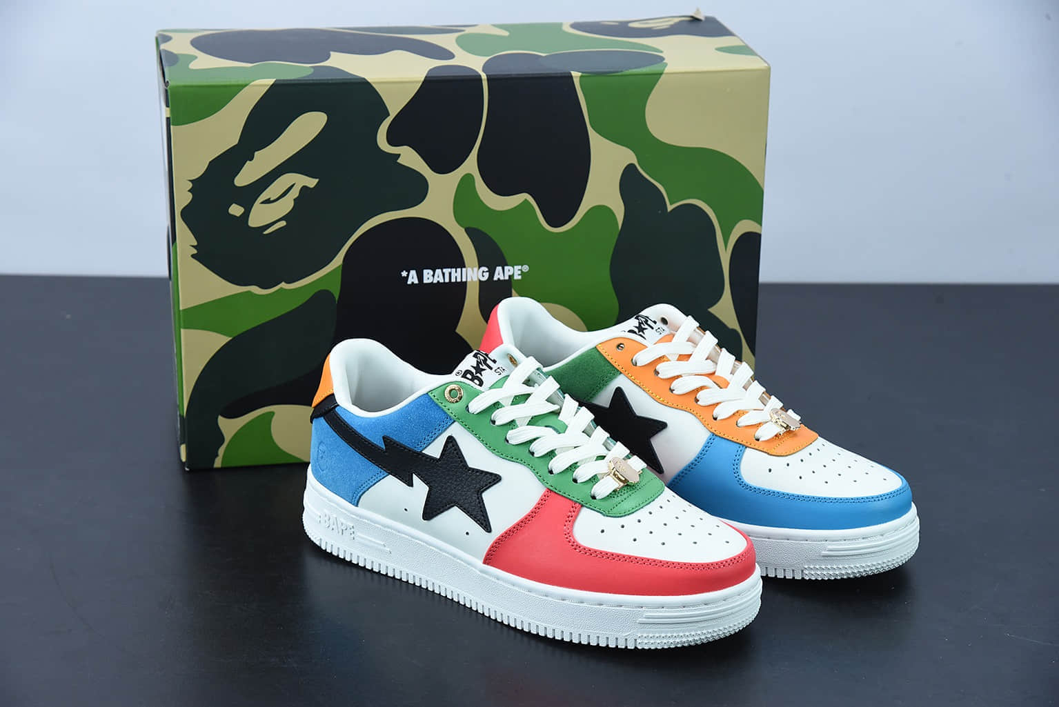 Human Made Bape Sta Sk8 To Nigo 潮流教父Nigo品牌彩虹色猿人头经典滑板百搭休闲运动板鞋纯原版本 货号：1H20191048