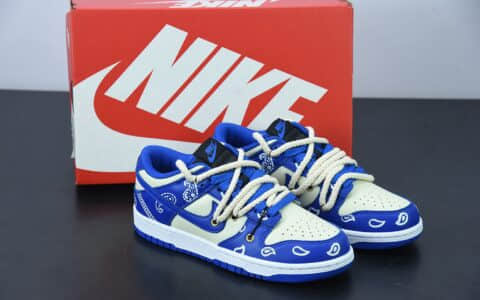 耐克 Nike Dunk Low “Retro”解构鞋带复古腰果花Dunk Low “Retro”解构鞋带复古腰果花米色闪电蓝低帮休闲板鞋纯原版本 货号：DD1391-001