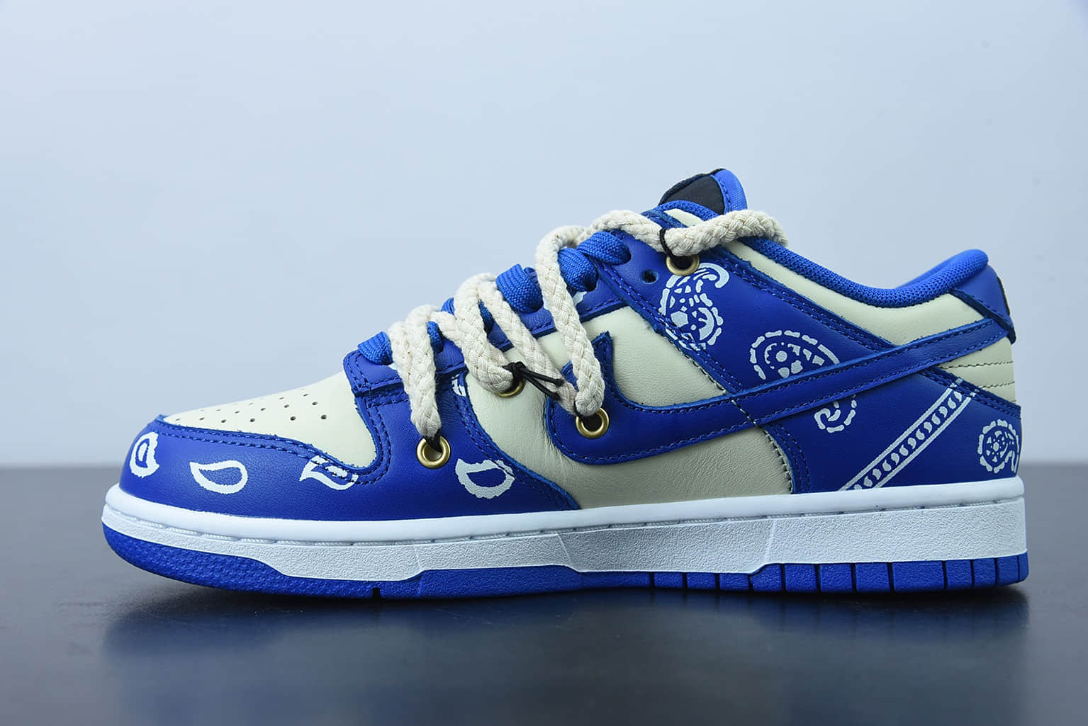 耐克 Nike Dunk Low “Retro”解构鞋带复古腰果花Dunk Low “Retro”解构鞋带复古腰果花米色闪电蓝低帮休闲板鞋纯原版本 货号：DD1391-001