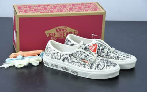 万斯 VANS SNS x Vans Authentic 联名合作款黑白涂鸦低帮休闲板鞋纯原版本 货号：VN0A4BV9676