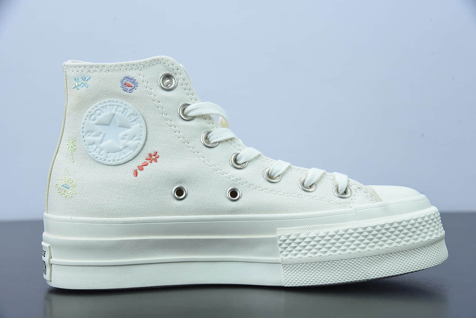 匡威 Converse All Star Lift 厚底刺绣小花春暖花开厚底高帮增高鞋纯原版本 货号： A01586C