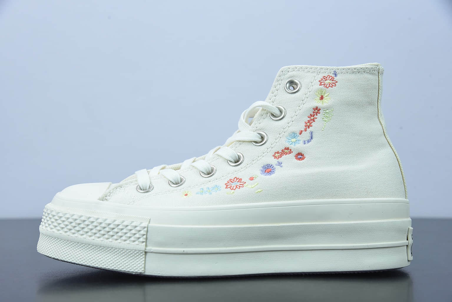 匡威 Converse All Star Lift 厚底刺绣小花春暖花开厚底高帮增高鞋纯原版本 货号： A01586C