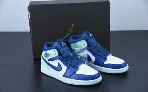 乔丹Air Jordan 1 Mid “Blue Mint”乔丹1代中帮白蓝绿蓝薄荷篮球鞋纯原版本 货号：554724-413