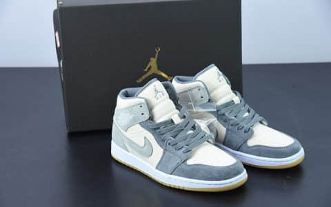 乔丹Air Jordan 1 Mid (GS)中帮奶油白米黄灰篮球鞋纯原版本 货号：DN4346-100