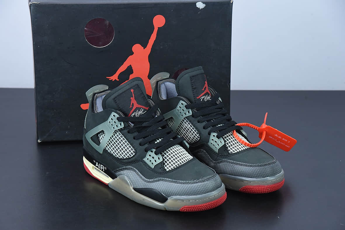 乔丹Off-White x Air Jordan AJ4 Retro'CreamSail'“OW联名蝉翼黑灰红”文化篮球鞋纯原版本 货号：CV9388-001