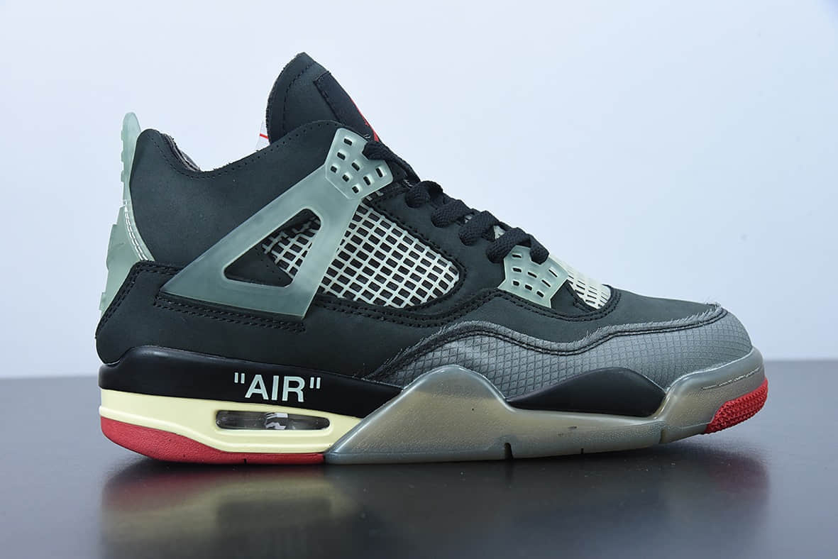 乔丹Off-White x Air Jordan AJ4 Retro'CreamSail'“OW联名蝉翼黑灰红”文化篮球鞋纯原版本 货号：CV9388-001