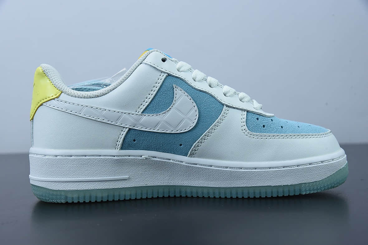 耐克Nike FTC Skateboarding x NK Air Force 1 07 LV8LAGOON PULSE空军一号菱格白银冰蓝经典低帮百搭休闲运动板鞋纯原版本 货号：AA7687-400