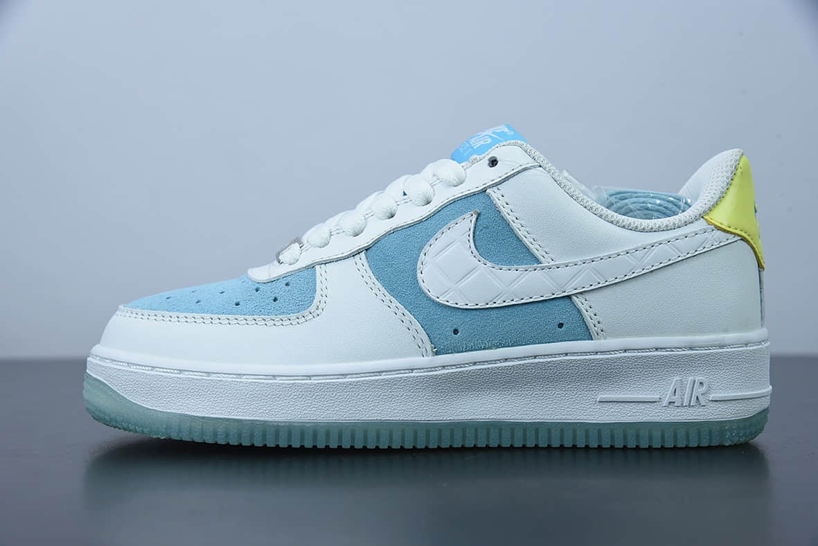 耐克Nike FTC Skateboarding x NK Air Force 1 07 LV8LAGOON PULSE空军一号菱格白银冰蓝经典低帮百搭休闲运动板鞋纯原版本 货号：AA7687-400