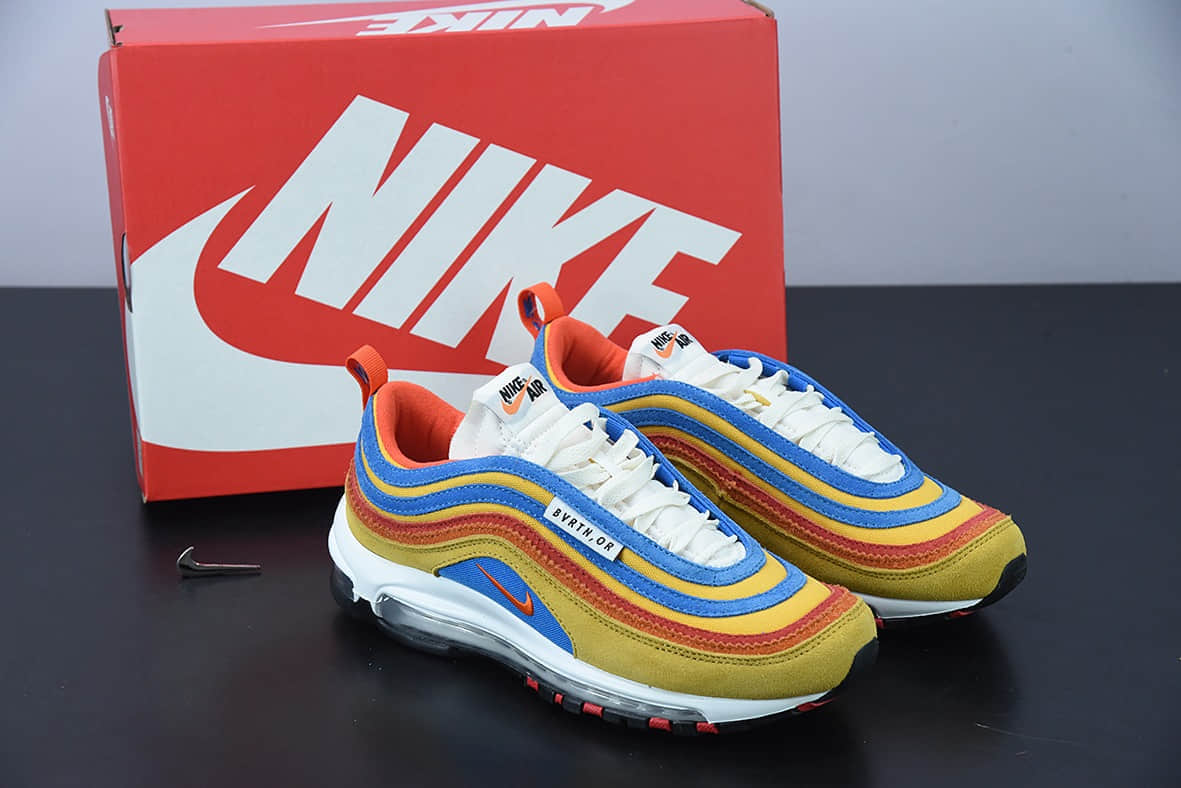 耐克 Nike Air Max 97 红黄蓝全掌气垫复古子弹跑步鞋纯原版本 货号：DH1085-700