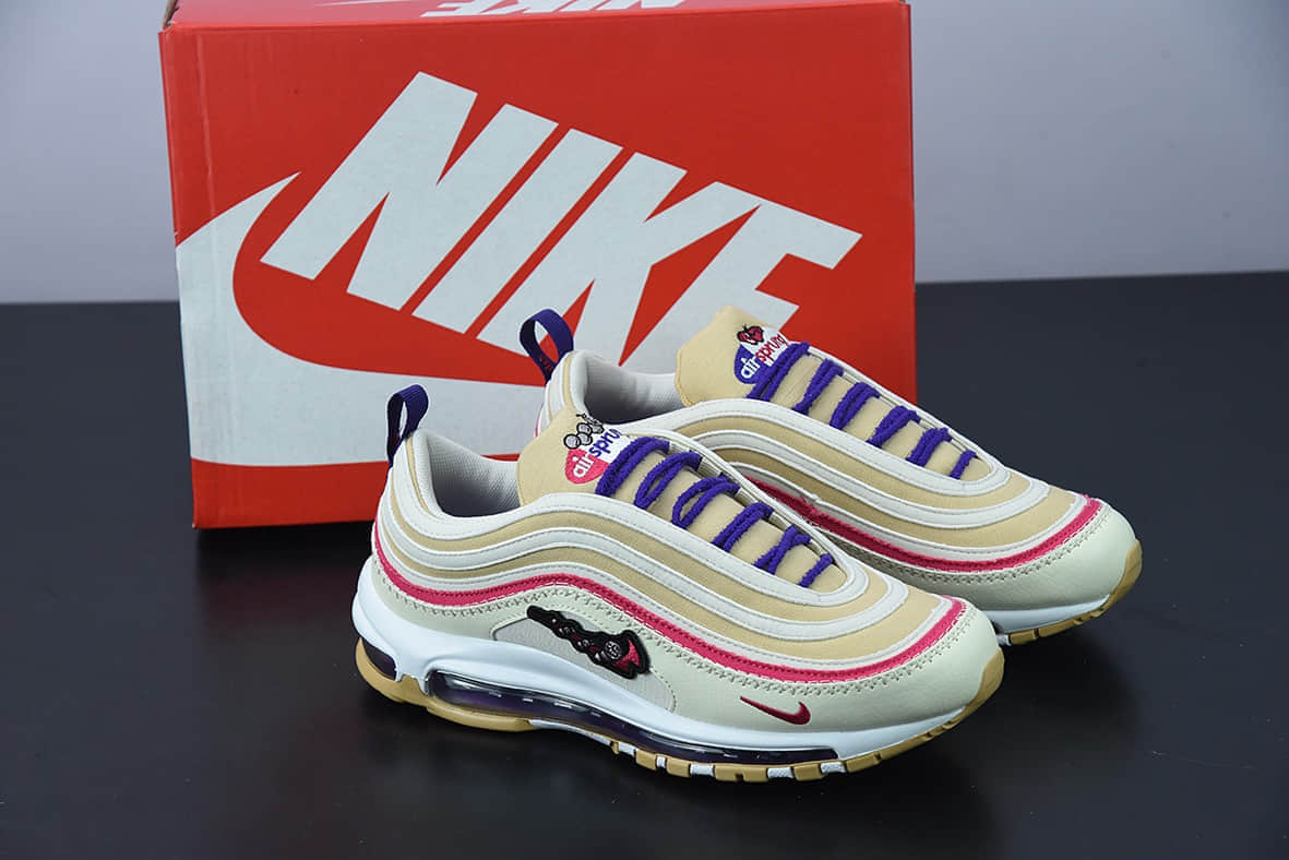 耐克 Nike Air Max 97 Air Sprung Iron Grey 米紫刺绣子弹气垫运动跑步鞋纯原版本 货号：DH4759-200