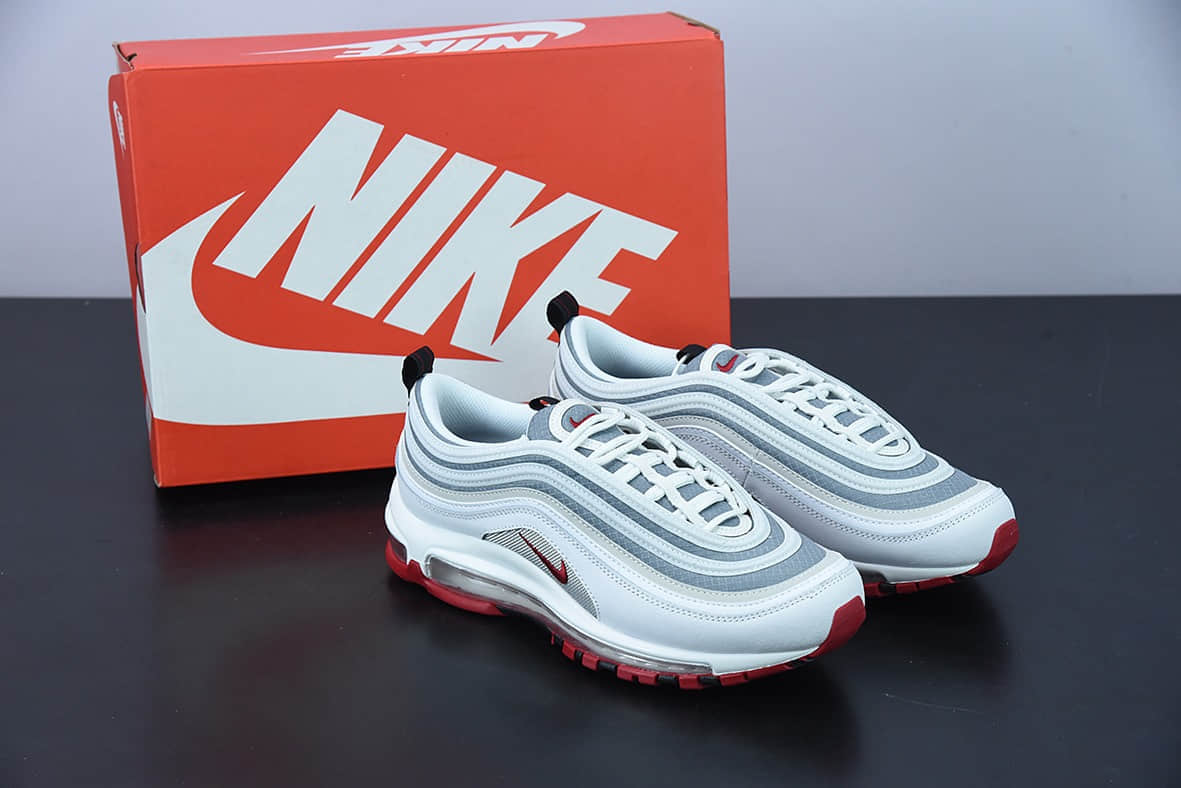 耐克 Nike Air Max 97WhiteGreyRed白黑灰红复古气垫百搭休闲运动慢跑鞋纯原版本 货号：DM0027-100