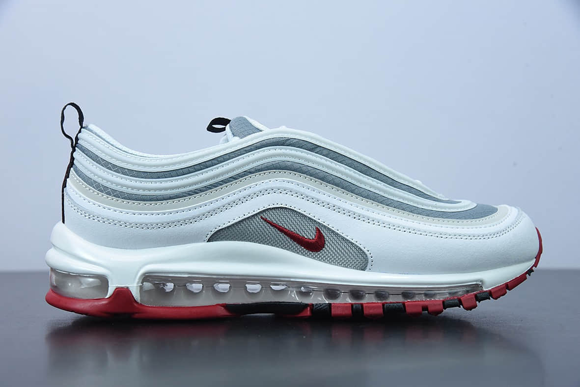 耐克 Nike Air Max 97WhiteGreyRed白黑灰红复古气垫百搭休闲运动慢跑鞋纯原版本 货号：DM0027-100