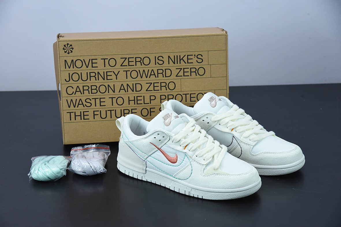 耐克 Nike Wmns Dunk Low Disrupt 2Pale Ivory解构米白粉双钩轻量扣篮破坏二代系列全新解构风滑板板鞋纯原版本 货号：DH4402-100