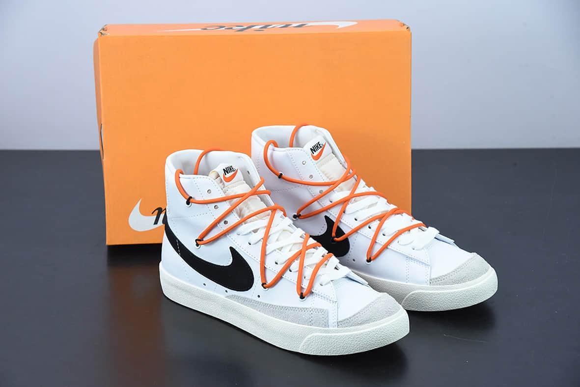 耐克Nike BlazerMid'1977 VintageWhiteBlackGreyOrange 经典开拓者黑白高帮解构板鞋纯原版本 货号：BQ6806-100