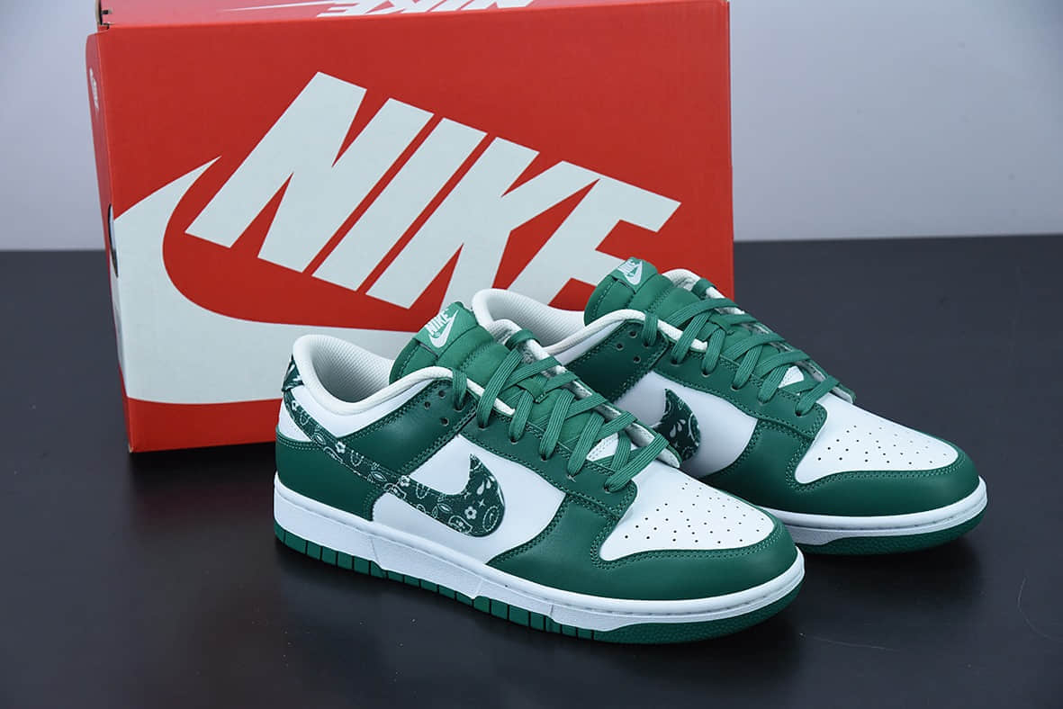 耐克 Nike Dunk Low ESS“Green Paisley” 白绿腰果花佩斯利联名低帮休闲文化板鞋纯原版本 货号：DH4401-102