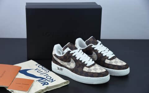 耐克 Nike Louis Vuitton x Nk Air Force 1'07 LV8 LowDamier AzurBrownLV Monogram LV联名款老花经典配色空军一号低帮板鞋纯原版本 货号：LK0235