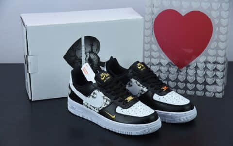 耐克Nike Air Force 1 黑白金爱心款情人节限定小香风空军一号低帮休闲板鞋纯原版本 货号：CZ0270-001