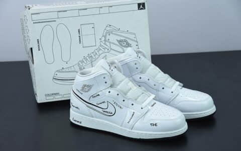 乔丹 Air Jordan 1 MID AJ1二次元涂鸦中帮篮球鞋纯原版本 货号：DQ1864-100