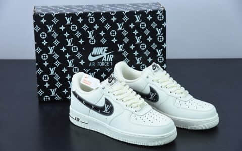 耐克 Nike NK Air Force 1 Low ’07xLouis Vuitton联名创意定制米黑色空军一号低帮休闲板鞋纯原版本 货号：KV3696-660