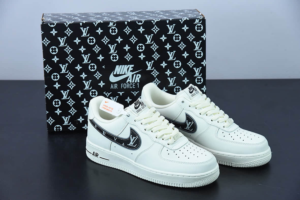 耐克 Nike NK Air Force 1 Low ’07xLouis Vuitton联名创意定制米黑色空军一号低帮休闲板鞋纯原版本 货号：KV3696-660