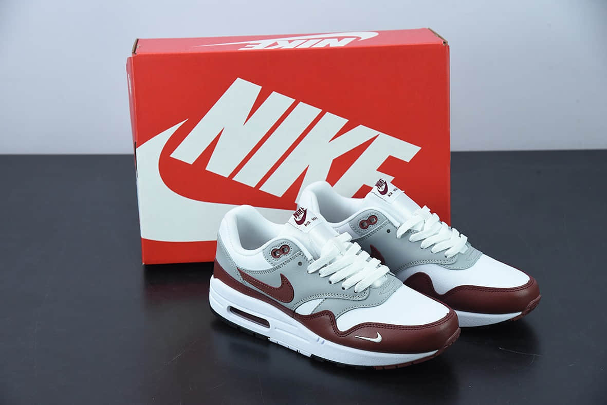 耐克Nike Air Max 1 Premium Spiral Sage 灰白酒红半掌气垫复古跑步鞋纯原版本 货号：DB5074-101