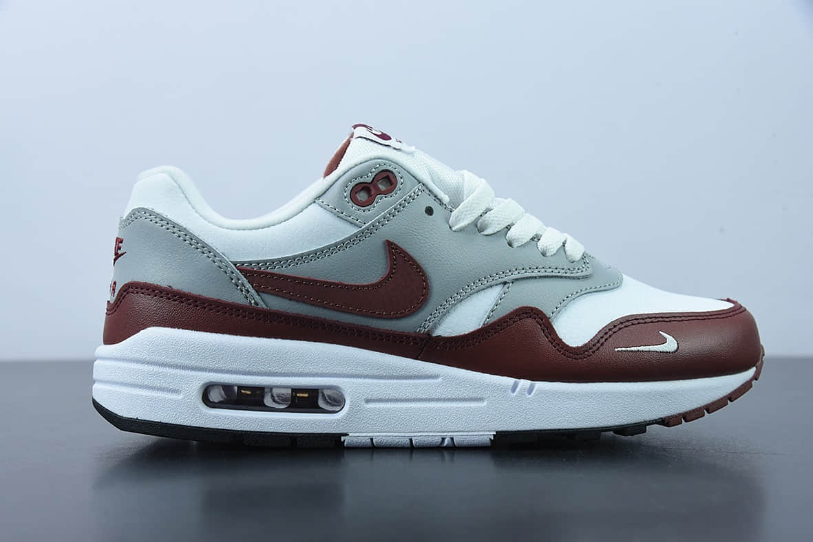 耐克Nike Air Max 1 Premium Spiral Sage 灰白酒红半掌气垫复古跑步鞋纯原版本 货号：DB5074-101