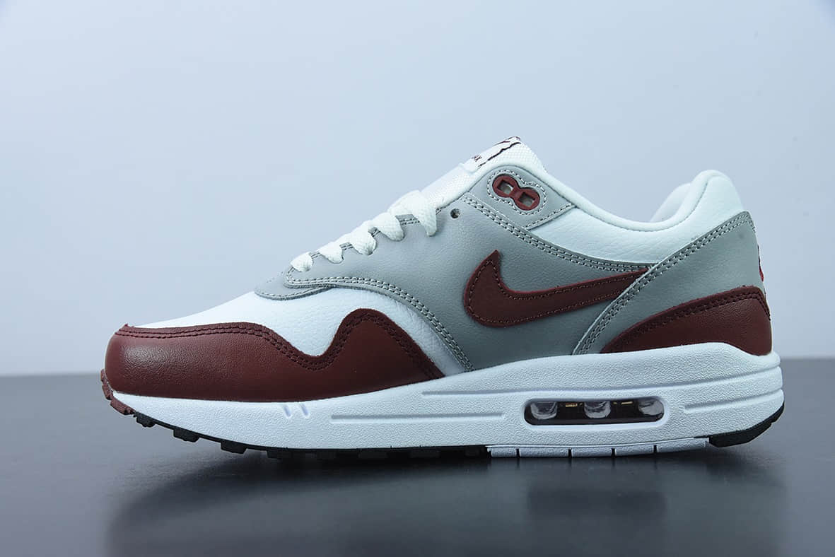 耐克Nike Air Max 1 Premium Spiral Sage 灰白酒红半掌气垫复古跑步鞋纯原版本 货号：DB5074-101