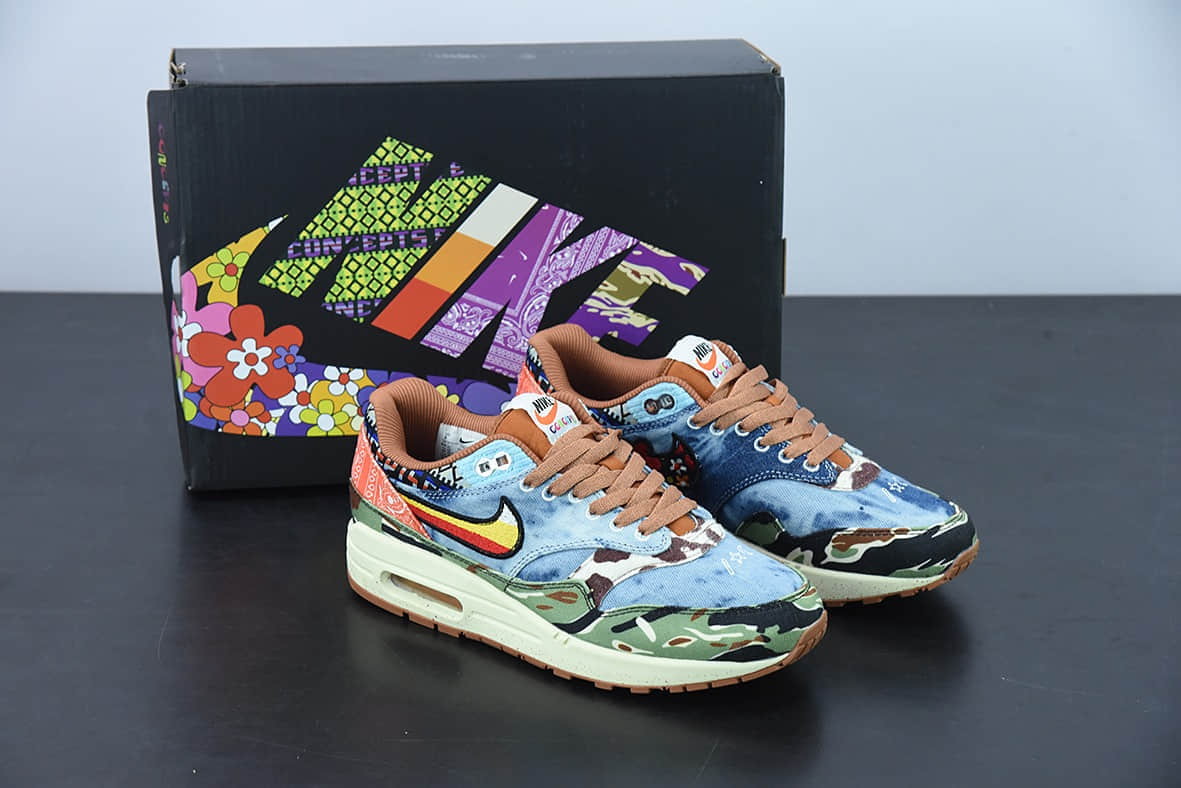耐克Nike Concepts x NK Air Max 1 波士顿潮店联名虎纹迷彩半掌气垫跑鞋纯原版本 货号：DN1803-900