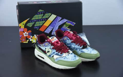 耐克 Nike Concepts x Nk Air Max 1 SP联名款绿蓝红半掌气垫复古跑步鞋纯原版本 货号：DN1803-300