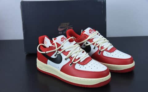 耐克Nike By You Air Force 1'07 Low Retro SP皮革芝加哥白红绑绳空军一号低帮板鞋纯原版本 货号：CV1724-106