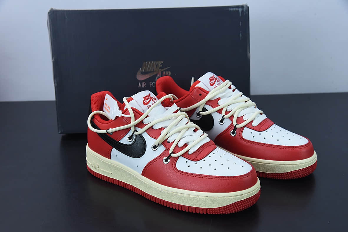 耐克Nike By You Air Force 1'07 Low Retro SP皮革芝加哥白红绑绳空军一号低帮板鞋纯原版本 货号：CV1724-106