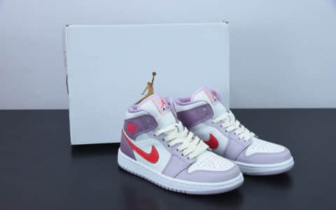 乔丹Air Jordan 1 Mid AJ1 白紫红勾 Wmns一代中帮经典复古篮球鞋纯原版本 货号：DR0174-500